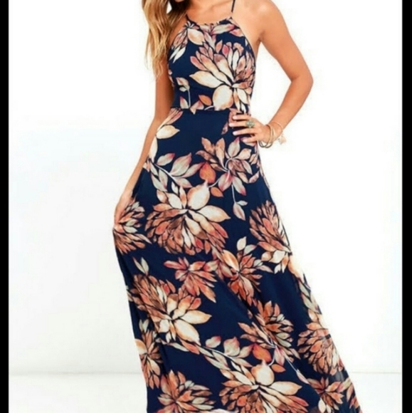 LULU'S Adventure Seeker Blue Maxi Dress Sz S - Picture 2 of 6